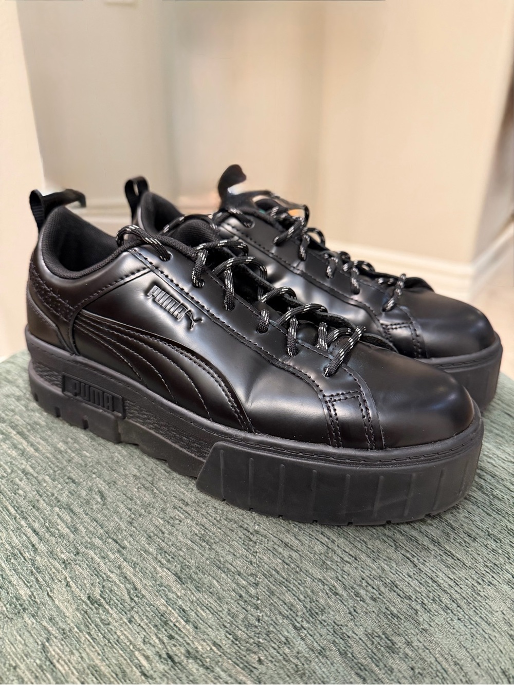 Puma x Dua Lipa Mayze Flutur Platform Sneakers Black Leather Size 8.5